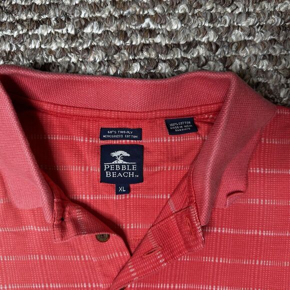Pebble Beach Polo Shirt Adult XL Extra Large Short Sleeve Striped Red Men - Picture 5 of 10